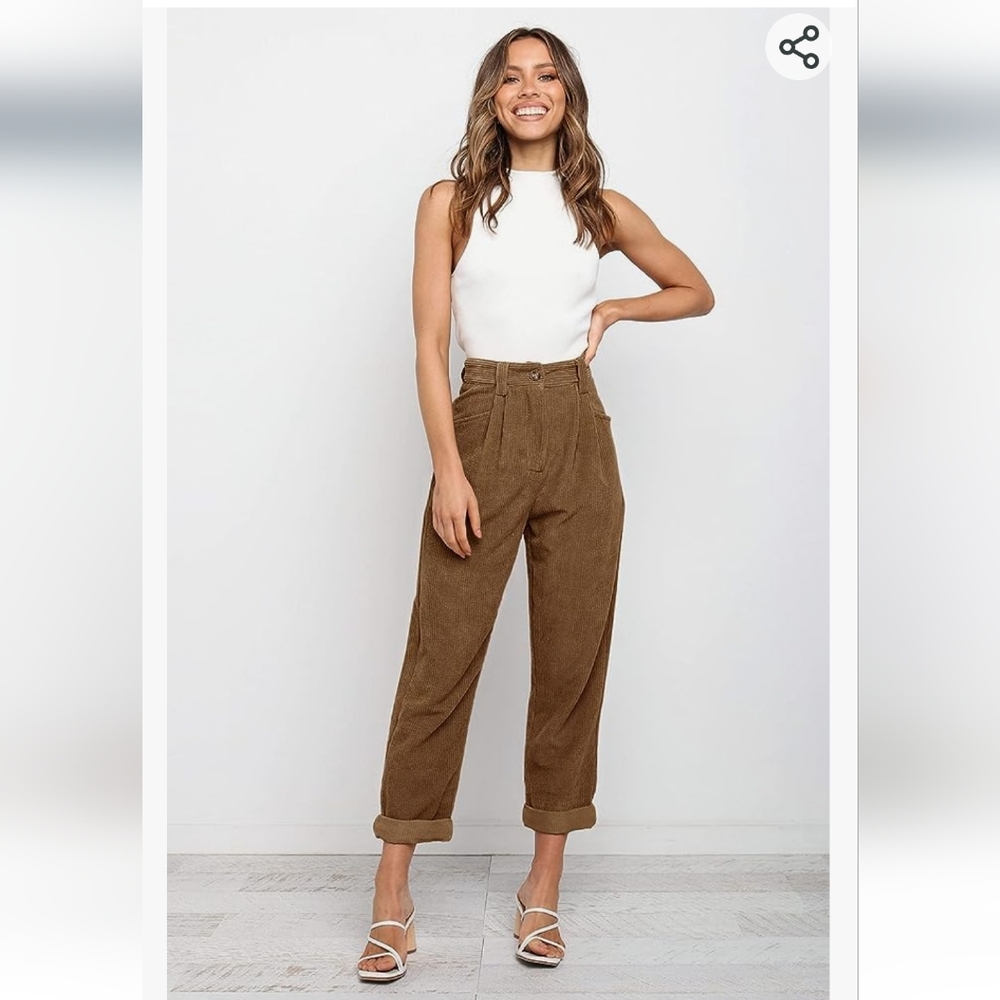 High Waisted Corduroy Pants for Women Loose Straight Leg Vintage Pants for Fall